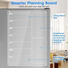 Maison 13x9 Acrylic Lucite Weekly Magnetic Meal Planner For Kitchen Fridge Easy To Write & Erase To Do List Shopping List Chores Include 6 Markers