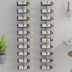 vidaXL Wall-Mounted Metal Wine Rack - White, with Capacity for 10 Wine Bottles, Modern Design for Kitchen, Pantry, and Bar Spaces
