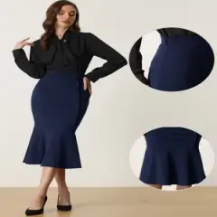 Allegra K Women's High Waist Elegant Button Decor Stretch Mermaid Midi Skirt