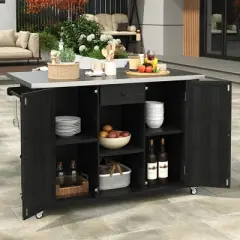YOOCOZZ  Outdoor Kitchen Island with Fir Wood and Stainless Steel