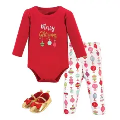 Little Treasure Baby Girl Cotton Bodysuit, Pant and Shoe 3pc Set, Glitzmas