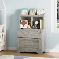 Whizmax Bookshelf for Kids, Wooden Book Display, Kids Bookshelf and Toy Storage, Children Book Rack Bookcase Toybox Combo for Bedroom & Nursery