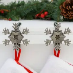 Original MantleClip 2ct Snowflake Pewter: Decorative Mantel Stocking Hanger, Holds 10lbs