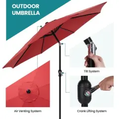Outdoor Patio Umbrella with Push Button Tilt and Crank, Market Umbrella 8 Sturdy Ribs UV Protection Waterproof for Garden, Backyard