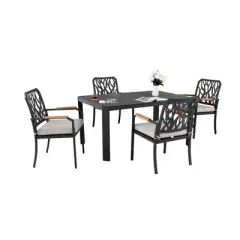 Christopher Knight Home Haggai Patio 5 Piece Branch-Like Backrest Aluminum Dining Set with Sunbrella Cushions