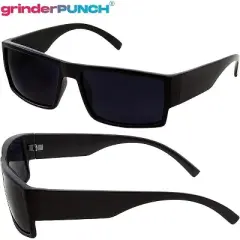 grinderPUNCH Men's Black Super Dark Lens Gangster Sunglasses Cholo Glasses - Flat Top Shades