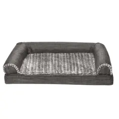 FurHaven Luxe Fur & Performance Linen Cooling Gel Sofa Dog Bed
