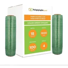 PSBM 4 Rolls Dark Green 18" x 1000 Ft. 100 Gauge Cast Hand Pallet Stretch Wrap