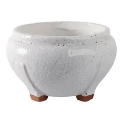 Planter Terracotta Crackled Glaze Round Footed Design for Indoor Outdoor Garden or Home Decor Use - 6" White