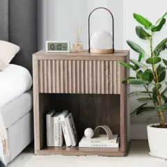Night Stand Set of 2, Fluted Nightstand,Modern Farmhouse Nightstand, End Table with Drawer Storage Mid Century Wood Night Stands for Sofa Office