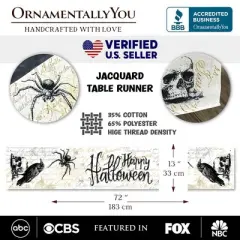 Elegant 72" Gothic Jacquard Table Runner, Halloween Tablecloth with Spider Webs and Black Ravens| OrnamentallyYou