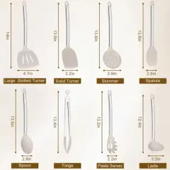 Itopfox 8-Piece Kitchen Utensils Set with Heat-Resistant Silicone Heads & Stainless Steel Handles, Includes Spatula Tongs, Spoon, Ladle, Pasta Server