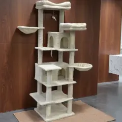 SEVOBAL Pet Tower 68-Inch Multi-Level with Plush Perches and Hammocks, Tall with Scratching Posts for Multiple Cats, Beige, 20.47"*12.6"*20.87"