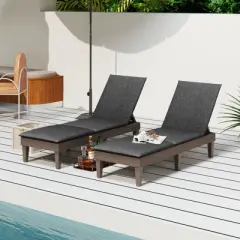 Tangkula 2PCS Patio Lounge Chair Recliner Chair w/ 3-Position Adjustable Backrest & Cushion Brown & Gray