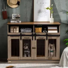 PawHut Dog Crate Furniture for Large Dogs, Double Dog Kennel for Small Dogs with Shelves, Sliding Doors