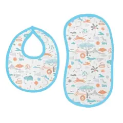 Bacati - Jungle Safari Aqua/Orange Muslin 4 pc Bibs/Burpies