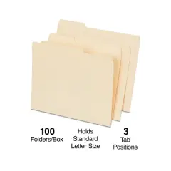MyOfficeInnovations Interior File Folders Letter Size Manila 100/Box (117713)
