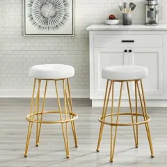 Set of 2 30" Mazzini Faux Leather and Metal Counter Height Barstools White/Gold - Buylateral