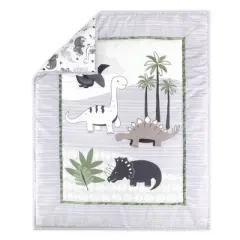 The Peanutshell Dino Baby Crib Bedding Set, Gray/Green - 3pc