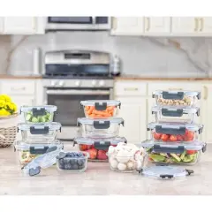 JoyFul by JoyJolt 24 Piece Glass Food Storage Containers with Leakproof Lids Set - Black