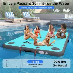 Real Relax Inflatable Floating Dock for Lake, Floating Platform for Pool Beach Ocean with Rope Ladder,Non-Slip Surface, 6 Inch Thick PVC Construction