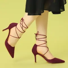 Allegra K Women's Pointed Toe Dress Pumps Lace Up Stiletto Heels Sandals