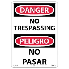 National Marker No Trespassing (Bilingual) 20X14 Rigid Plastic Danger Sign ESD81RC
