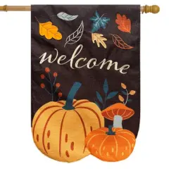 Briarwood Lane Fall Burlap House Flag 40x28 For Outdoor Pumpkins and Mushrooms For Fall House Flag