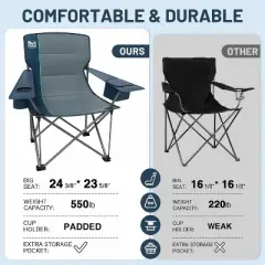 Timber Ridge 550 LBS Oversized Folding Camping Chair for Adults, Heavy Duty Outdoor Chair with Cup Holder Side Pocket for Camp, Lawn, Picnic