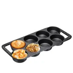 Bruntmor Round Cast Iron Biscuit Pan, 11 Cups, Black