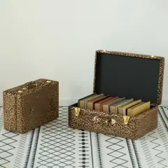 Vintiquewise Decorative Tufted Velvet Suitcase Treasure Chest Set of 2, Brown