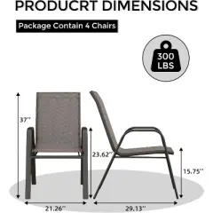 Outdoor Patio Chairs Set of 4,Stackable Metal Dining Chairs Set with Teslin Breathable Material All Weather Resistant for Backyard, Lawn, Porch