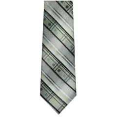 TheDapperTie Men's Green, Black And White Stripes Necktie with Hanky