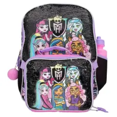 Monster High 4 Piece Backpack Set, Flip Sequins 16&acirc;&euro; School Bag, Black & Pink