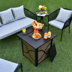 Costway 25-Inch Square Propane Fire Pit Table 40000 BTU W/ Lid, Fire Glass