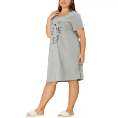Agnes Orinda Women's Plus Size Prints Short Sleeves Lounge Nightgowns