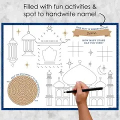 Big Dot of Happiness Ramadan - Paper Eid Mubarak Party Coloring Sheets - Activity Placemats - Set of 16