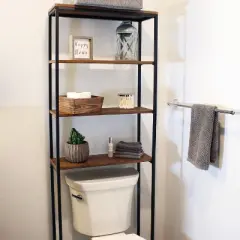 Sunnydaze 4 Shelf Iron and Veneer Over the Toilet Etagere Bathroom Storage Cabinet Space Saver