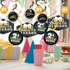 Big Dot of Happiness Cheers and Beers to 21 Years - 21st Birthday Party Hanging Decor - Party Decoration Swirls - Set of 40