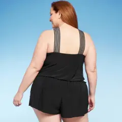 Women's UPF 50 Crossover Neck Detail Cover Up Swim Romper - Aqua Green&reg; Black