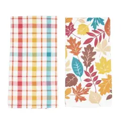 C&F Home Fall Leaves & Plaid Printed & Woven Kitchen Towel Set of 2