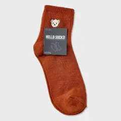 Women's Embroidered Teddy Bear Ribbed Ankle Socks - Copper 4-10: Lightweight, Banded Cuff, Animal Icon