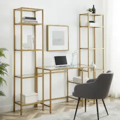 3pc Aimee Desk and Etagere Set Soft Gold - Crosley