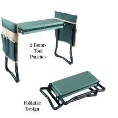 Garden Kneeler Bench - Foldable Foam Pad Stool with 2 Tool Pouches and Handles - Comfort for Planting and Weeding by Pure Garden (Green)