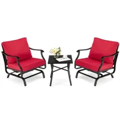 Costway 3PCS Patio Rocking Bistro Set Cushioned Chair Armrest Side Table Red