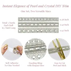 Wrapables 3 Yards Self Adhesive Crystal Rhinestone Ribbons, Diamond Bling Tape Strips Trim for DIY Crafts Wedding Party Decoration (3 Rolls), Silver