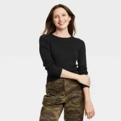 Women's 2pk Long Sleeve Shrunken Rib T-Shirt - Universal Thread&trade; White/Black