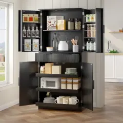 72" Fluted Kitchen Pantry Cabinet, Freestanding Cupboard Storage Cabinet with Drawers, Coffee Bar Cabinet for Living Room Hallway