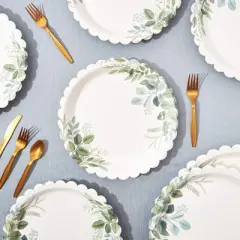 Sparkle and Bash 48 Pack White Scalloped Disposable Paper Plates Wedding, Bridal Shower Supplies 11.5 In