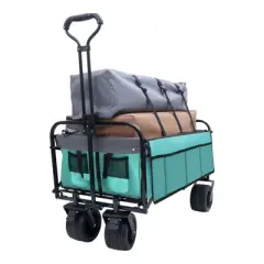 DSVIMOY Collapsible Foldable Wagon Cart, Beach Wagon Utility Cart for Camping Shopping Sports Gardening Fishing, Blue, 35.04"*24.41"*38.58"